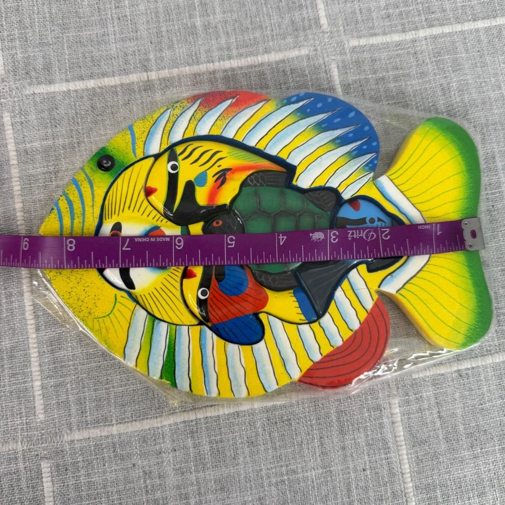 Painted Wood Fish Shape Puzzle Colorful 5‎ Pieces Ocean Nautical Made in India